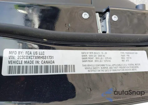 2021 Dodge Charger R/T Rwd из США, поврежденный, VIN 2C3CDXCTXMH531731